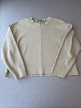Zara Cropped Crewneck Women's Sweater Sweatshirt in Soft Sage Cream Sz S